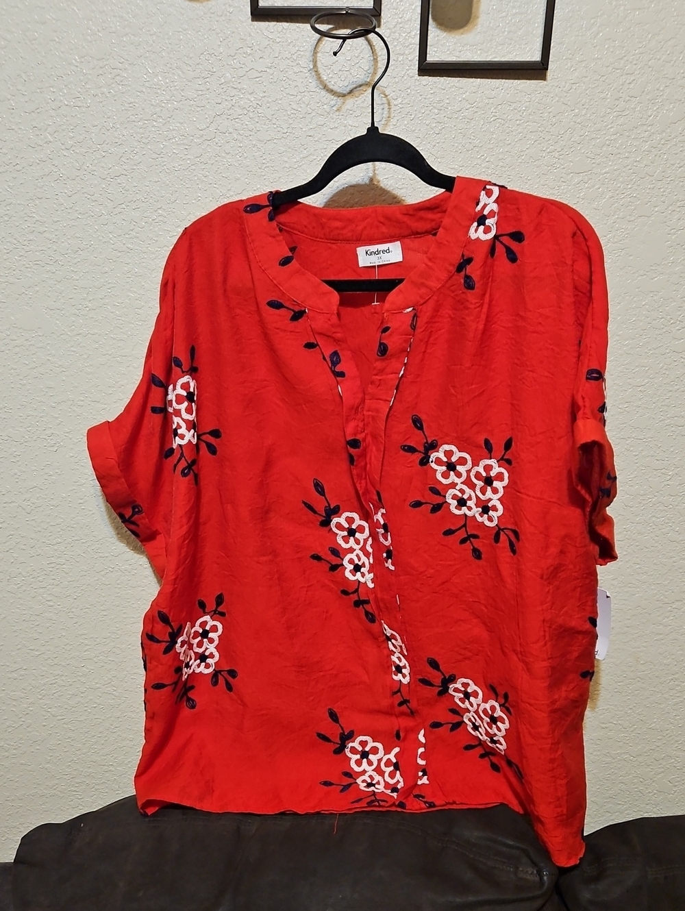 Kindred Red Floral Embroidered Tunic Top